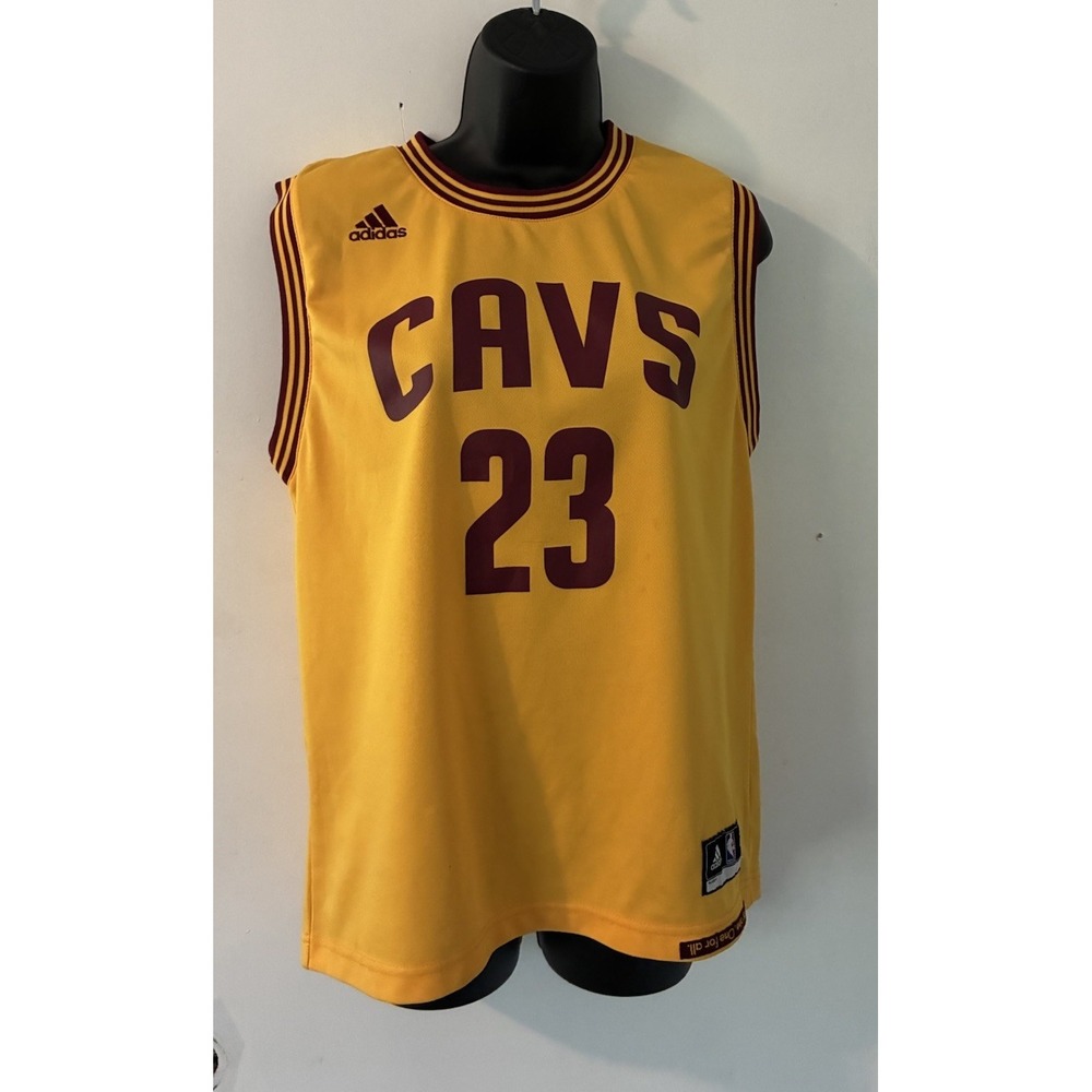 Adidas LeBron James Cleveland Cavaliers Large 14-16 Kids Gold Red Jersey 2015